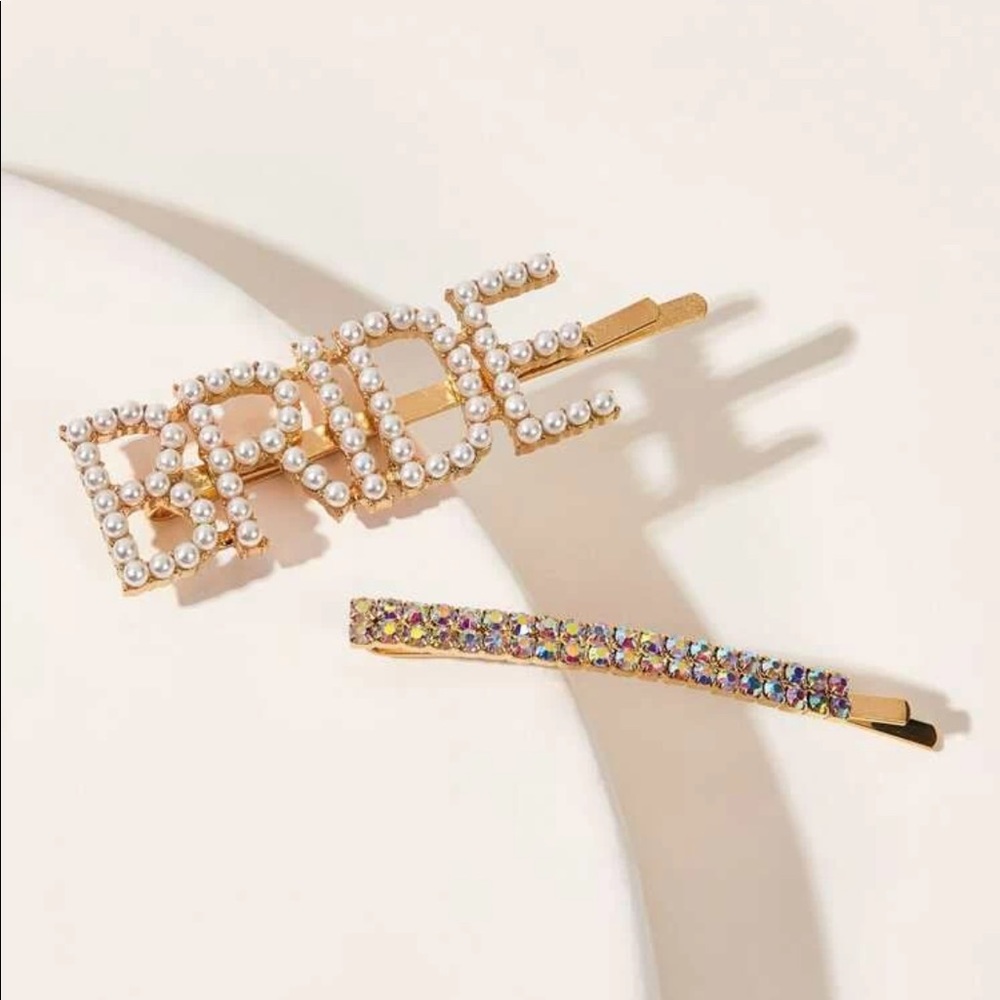 2 Pc. Bride Rhinestone + Faux Pearl Hair Pin Set - Picture 2 of 4